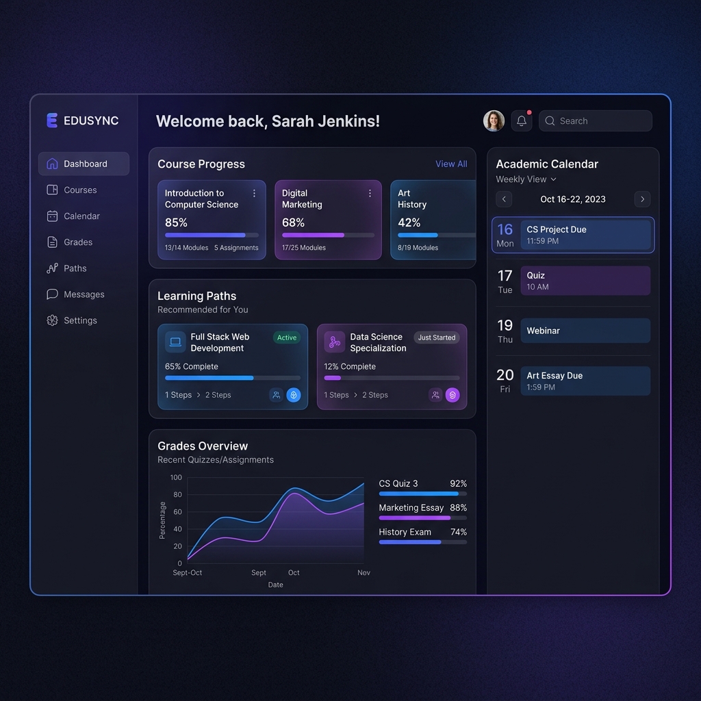 VIT Vellore and JNTU Student LMS Platform Dashboard