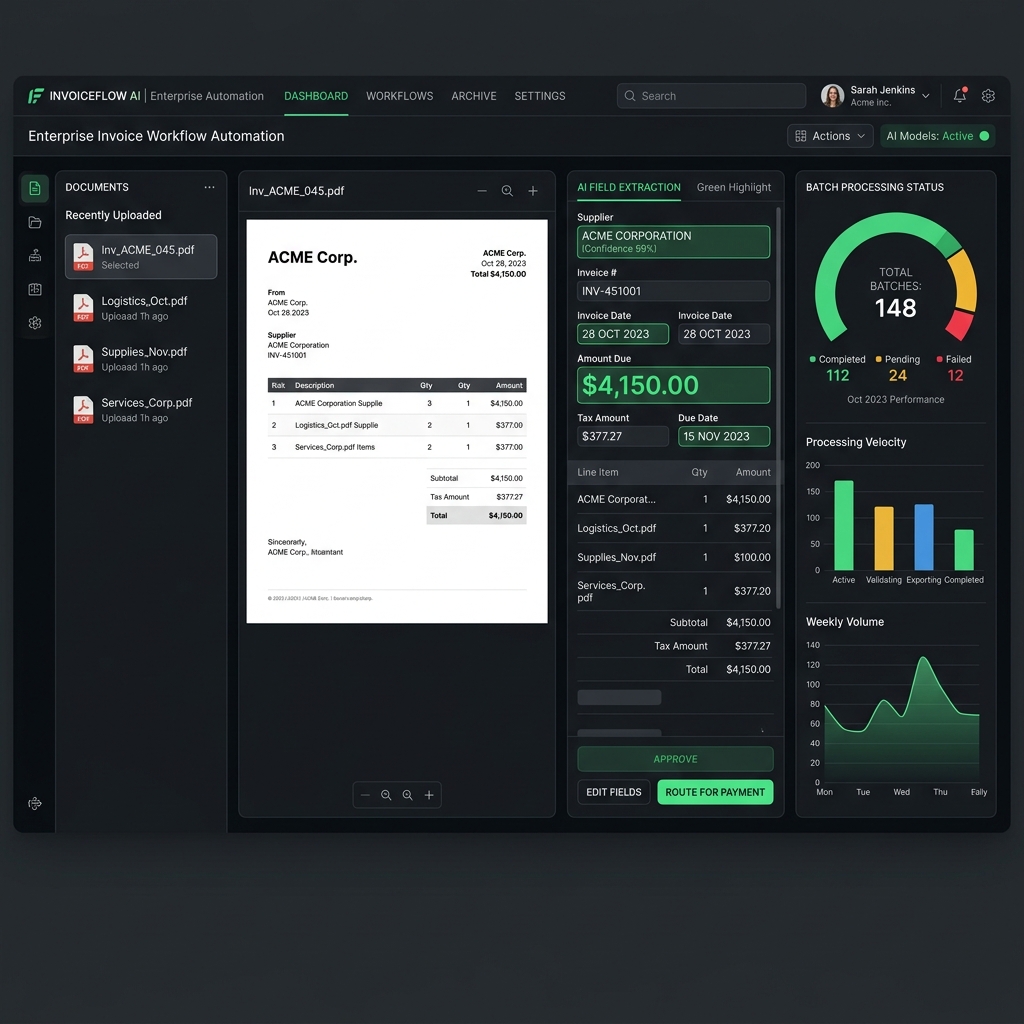 Apex Solutions Enterprise Workflow Invoice OCR Dashboard