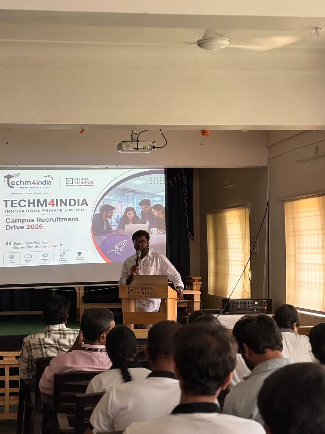 A TechM4India campus recruitment presentation for students
