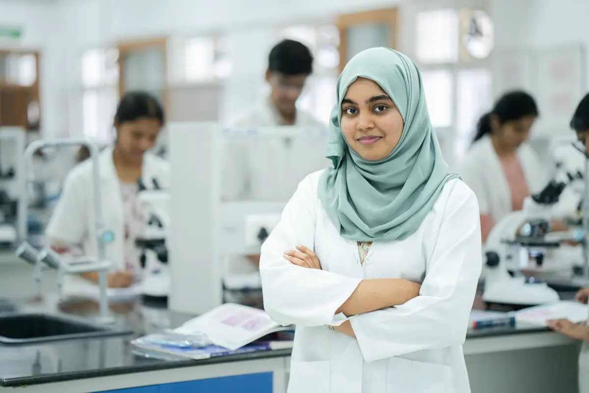 Students at work in a chemistry laboratory