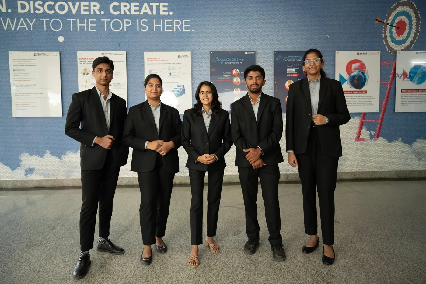 Students in business suits standing together, ready for interviews
