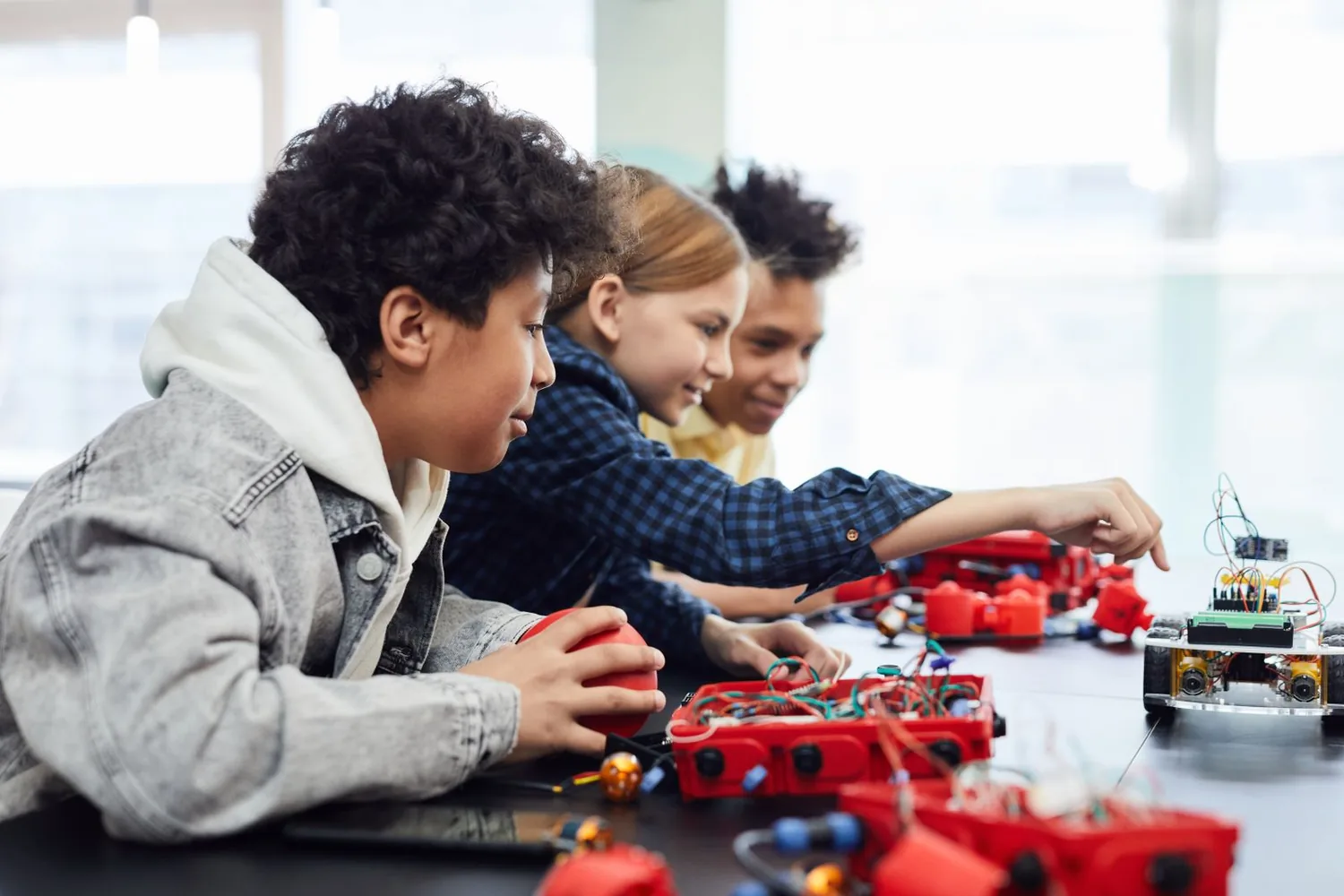Students working together on a robotics project