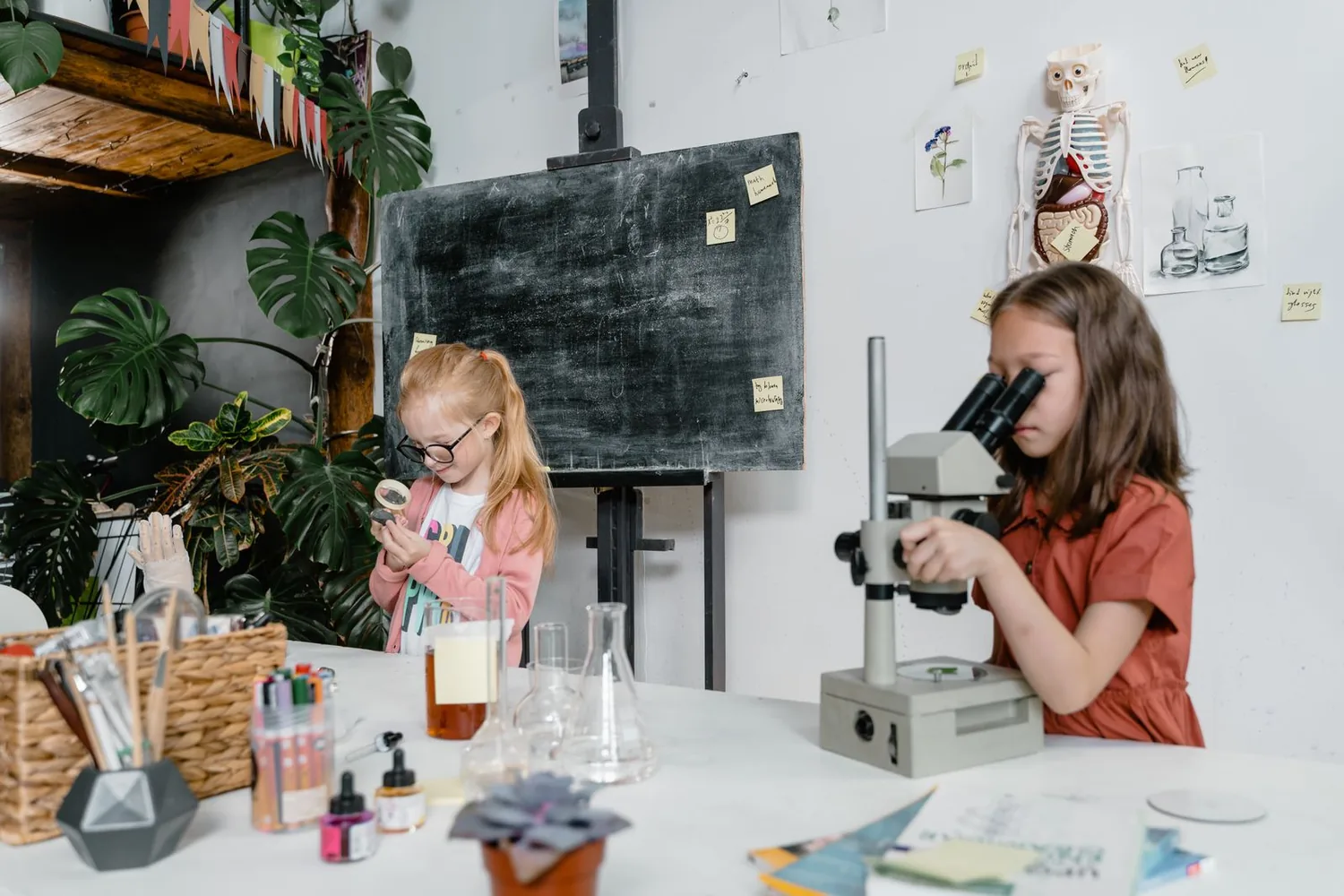 Pupils conducting an experiment in a classroom